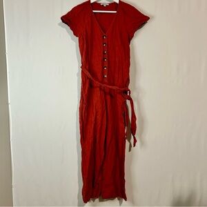 Madewell Women’s Linen Cotton Pleat Sleeve Jumpsuit Red Size 4 EUC